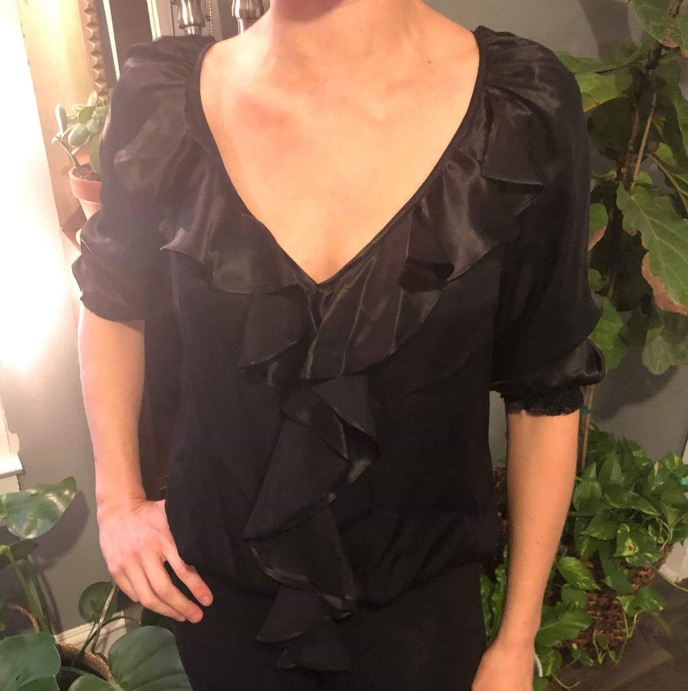 Black Ruffle Silk Blouse